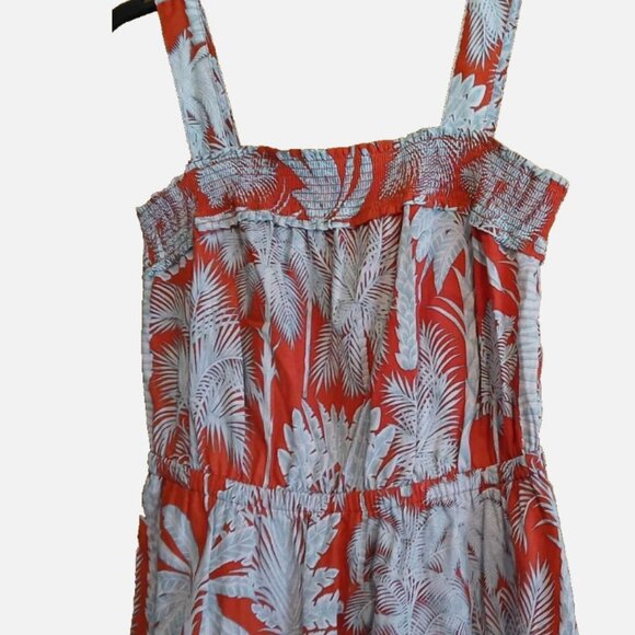 Sleeveless Tropical Sun Dress Red Gray Floral Talbots 4 All Cotton Lined - Picture 4 of 4
